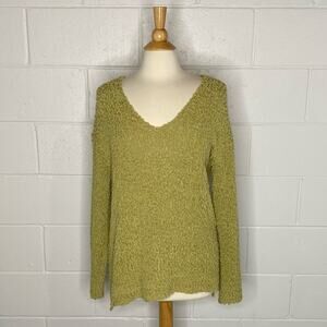 Green Fuzzy Oversized Deep V Neck Sweater Y17